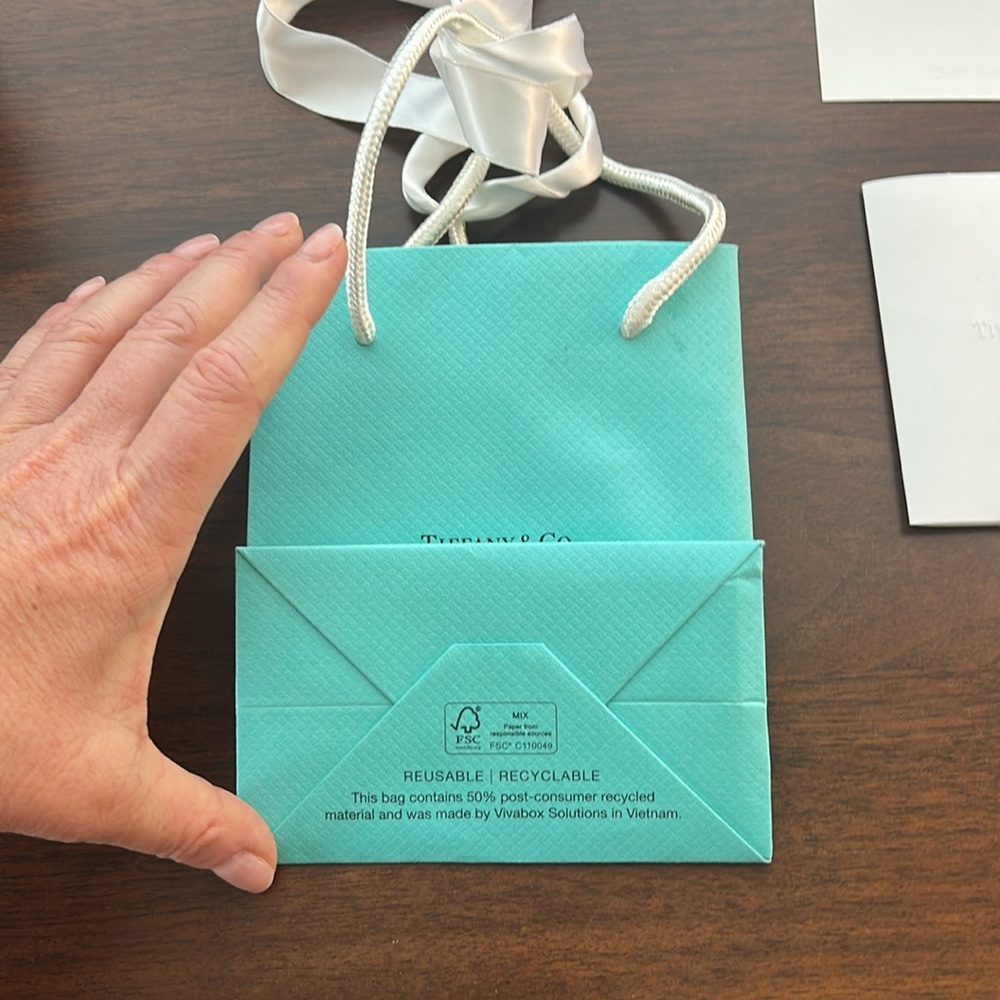 MAKE OFFER! Small Tiffany & Co. Turquoise Bag + Ribbon + enveloppe & blank note - Picture 3 of 7